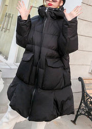 women black Parkas for women oversized snow jackets big pockets hooded winter coats - SooLinen