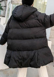 women black Parkas for women oversized snow jackets big pockets hooded winter coats - SooLinen