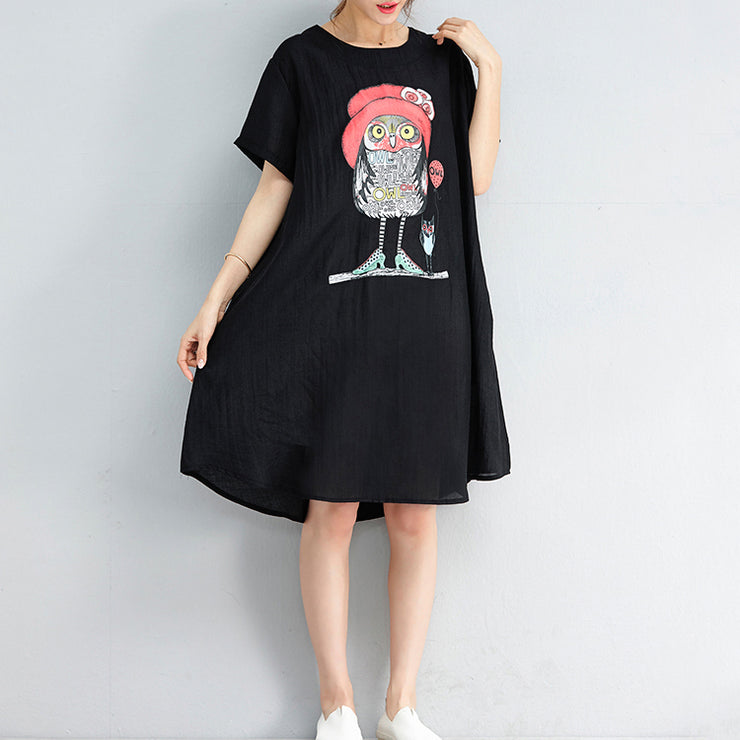 women black chiffon Midi dresses trendy plus size maxi dress New short sleeve animal print clothing dress