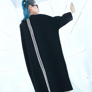 Frauen schwarzes Knie plus Größe Reisekleid Fledermausärmel Baggy Kleider feine O-Ausschnitt Baumwollkleider