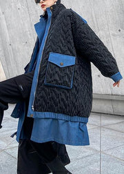 women black outwear plus size snow jackets lapel zippered winter outwear - SooLinen