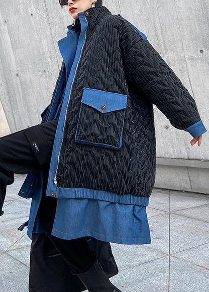 women black outwear plus size snow jackets lapel zippered winter outwear - SooLinen