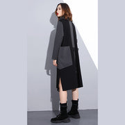 women black oversize traveling clothing patchwork vintage high neck side open clothing dress
