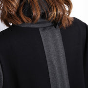 women black oversize traveling clothing patchwork vintage high neck side open clothing dress