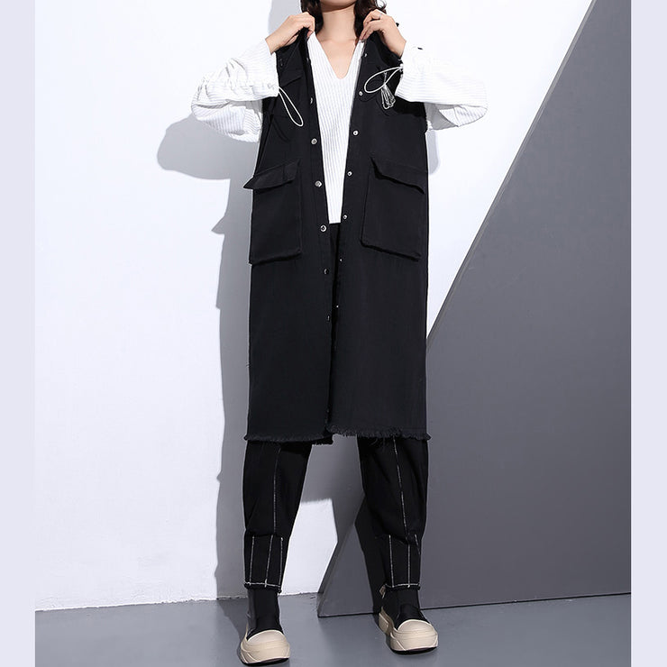 women black pure cotton blouse plus size Turn-down Collar pockets traveling blouse vintage Sleeveless zippered cotton tops
