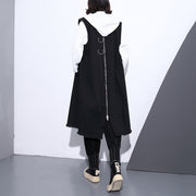 women black pure cotton blouse plus size Turn-down Collar pockets traveling blouse vintage Sleeveless zippered cotton tops
