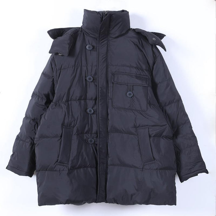 women black warm winter coat plus size down jacket hooded zippered Jackets - SooLinen