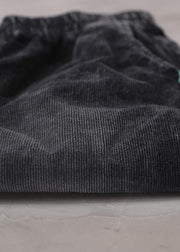 women casual loose black pants patchwork elastic waist wild trousers - SooLinen