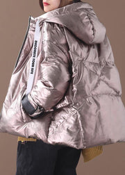 women chocolate goose Down coat plus size winter hooded zippered women overcoat - SooLinen