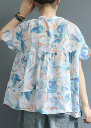 women cotton tunic top boutique Printed Casual Summer Lacing Breathable T-Shirt - SooLinen