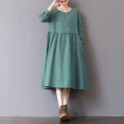 Frauen grüne Drucke 2018 Herbstkleid lässig Patchwork Herbstkleider Neue langärmlige Maxikleider
