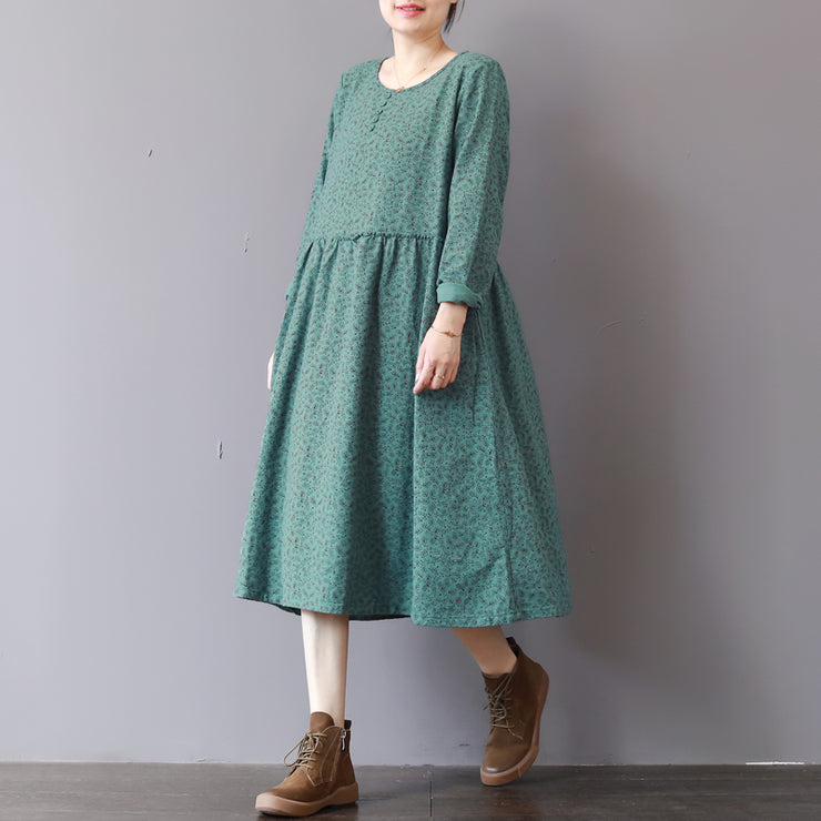 Frauen grüne Drucke 2018 Herbstkleid lässig Patchwork Herbstkleider Neue langärmlige Maxikleider