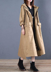 women oversize long winter coat fall khaki hooded low high design jackets - SooLinen