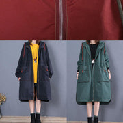 women oversized maxi coat fall green side open hooded Coats - SooLinen