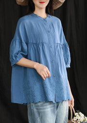 Women Loose Chic Cotton Tunic Boutique Embroidery Summer Vintage Shirt - SooLinen