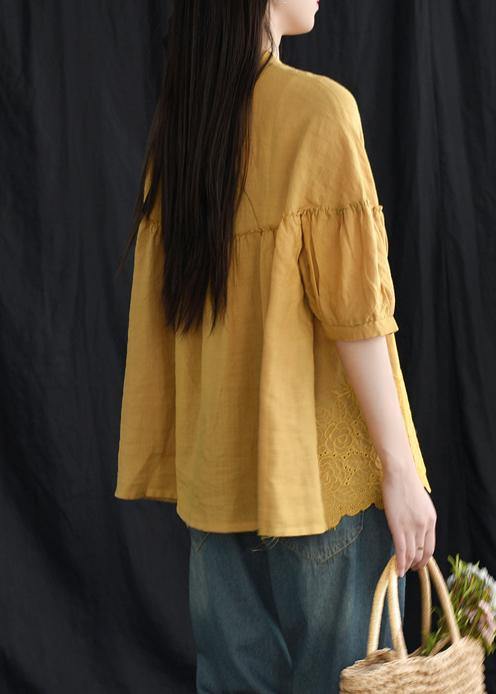 Women Loose Chic Cotton Tunic Boutique Embroidery Summer Vintage Shirt - SooLinen